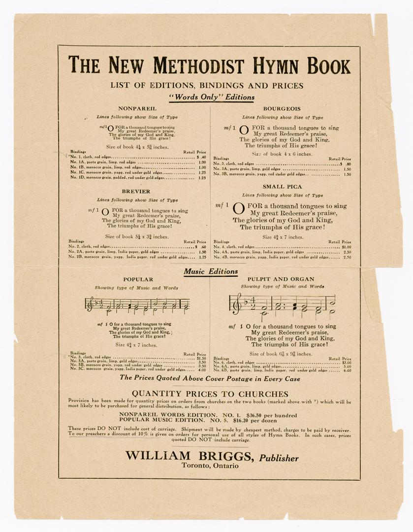 The New Methodist hymn book, list of editions, bindings and prices