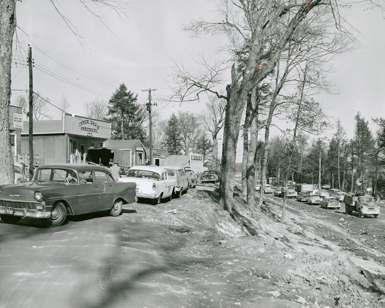 The temporary commercial centre consists of a row of fake-fronted frame buildings