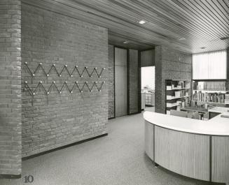 Charles R. Sanderson Branch, Toronto Public Library, Dundas Street West, southeast corner of Bathurst Street, Toronto, Ontario Interior: Circulation desk