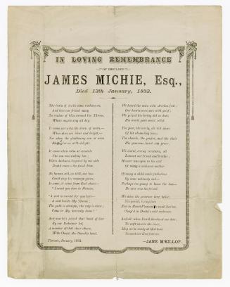 In loving remembrance of the late James Michie, Esq,