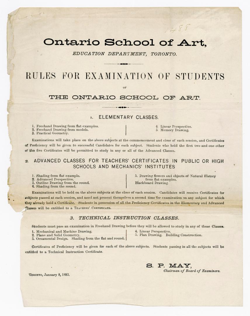 Ontario School of Art, Educational Department, Toronto : rules for examination of students of the Ontario School of Art