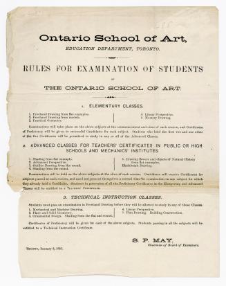 Ontario School of Art, Educational Department, Toronto : rules for examination of students of the Ontario School of Art