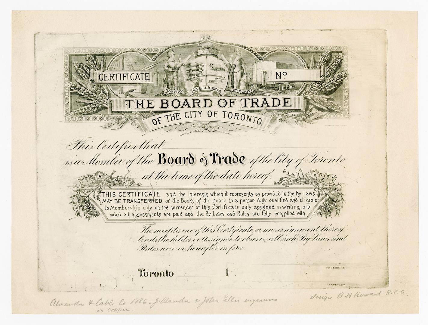[Certificate] Board of Trade of the city of Toronto