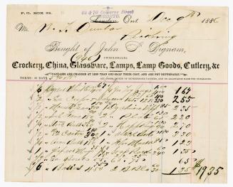 [Receipt] Bought of John S. Dignam, wholesale crockery, china, glassware, lamps, lamp goods, cutlery, &c