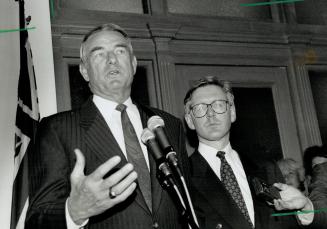 Premiers meet: Alberta Premier Don Getty, left and Ontario Premier Bob Rae talk to reporters after their meeting at Queen's Park yesterday