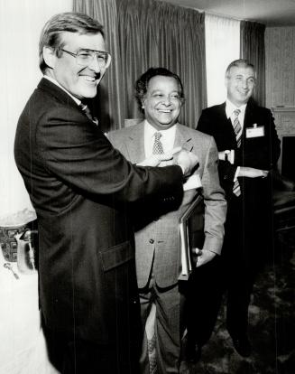 CDN. Michael Wilson, Finance Minister, with Shridath Rampal, Commonwealth Secretary General