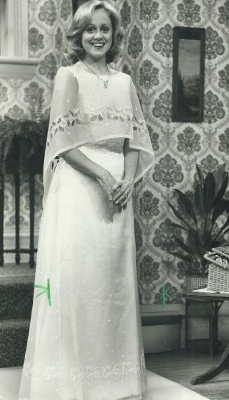Fiona Reid, actress, wears the silk organza gown designed for her marriage to cabinet maker McCowan Thomas