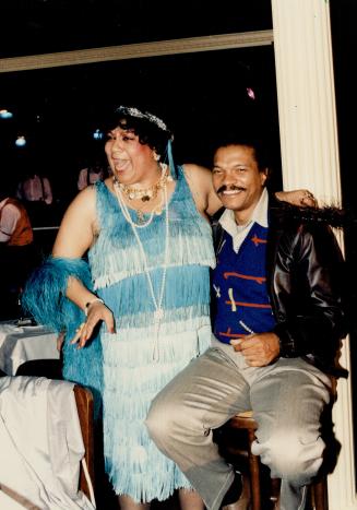 Billy Dee Williams visits Garbo's Jackie Richardson, star of Madame Gertrude, shook her feathers and tassles as she hugged actor Billy Dee Williams wh(...)