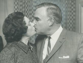Election victory brought Ontario Premier John Robarts a kiss from his wife - who then turned and told reporters with a laugh: We haven't done this in (...)