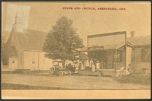 Store and church, Aberarder, Ontario