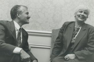 Smiles to start: Toronto mayoral candidates Jack Layton and June Rowlands were smilling before last night's debate - but things got tense later