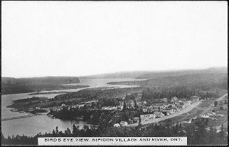 Bird's eye view, Nipigon Village and River, Ontario