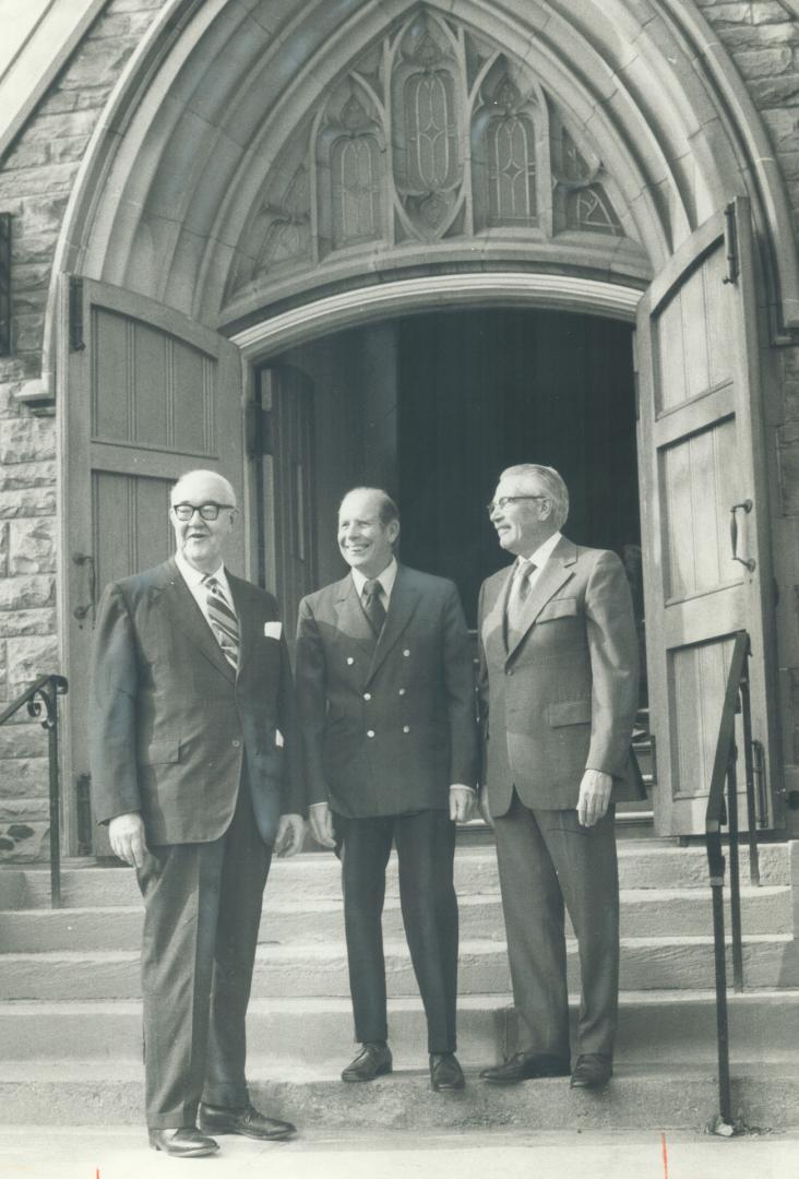 Faithful members of the Men's Bible Class at Calvary Baptist Church since 1929, William Sewell, left, Jack McLean and Bill Moore are shown in front of(...)