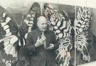 With a portion of a butterfly painting in the background, Vancouver artist Jack Shadbolt discussed his subject matter with Star art critic Gary Michae(...)