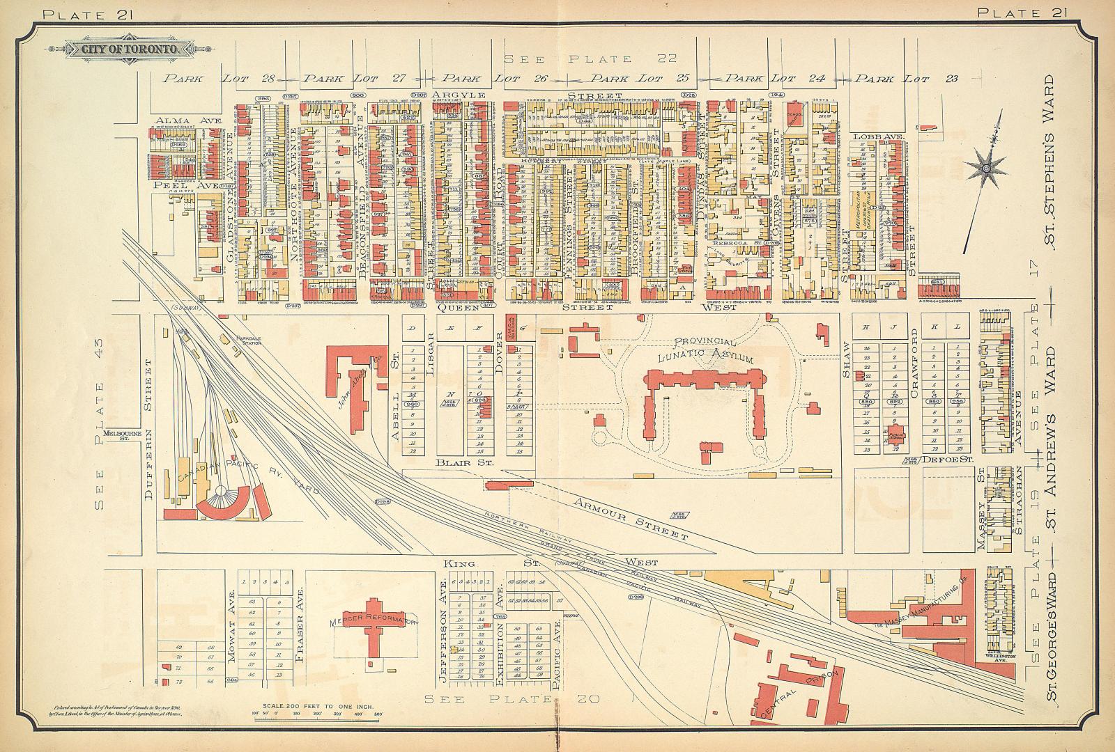 [Plate 21] Atlas of the city of Toronto and vicinity from special survey founded on registered plans and showing all building and lot numbers.