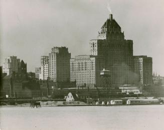 Toronto Harbour, 1929 view looking north east, showing Harbour police patrol, foot of John St
