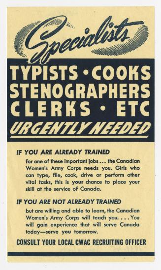 Specialists typists cooks stenographers clerks etc urgently needed