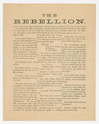 The Rebellion : the Duck Lake fight, the first blood shed of the rebellion, took place on the 26th of March, 1885