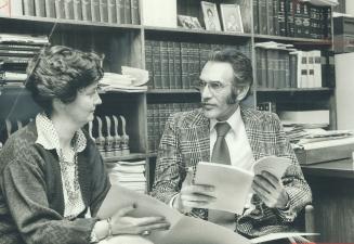 Posing as a 35-year-old Forest Hill married woman seeking a private adoption, Star staff writer, Doris Hopper, chats with Metro Lawyer Irving Copeland in his office. Copeland said he has handled 1,400 private adoptions in 18 years of practice as a lawyer as a lawyer and charges fees of $800 to $1,000 for his services. He said he has travelled widely to bring babies to Metro. I've travelled as far as St. John's and Vancouver. he said.