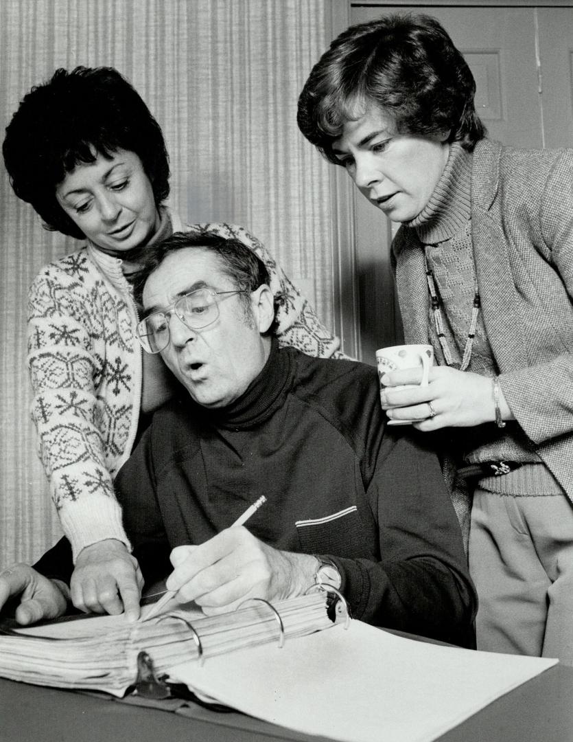 The road back: Psychiatrist Gary Cormack is learning to speak again after a near-fatal stroke. He's helped by 10 volunteers, including neighbor Bonnie McCleave (left) and friend Maureen Kelly, in word drills.