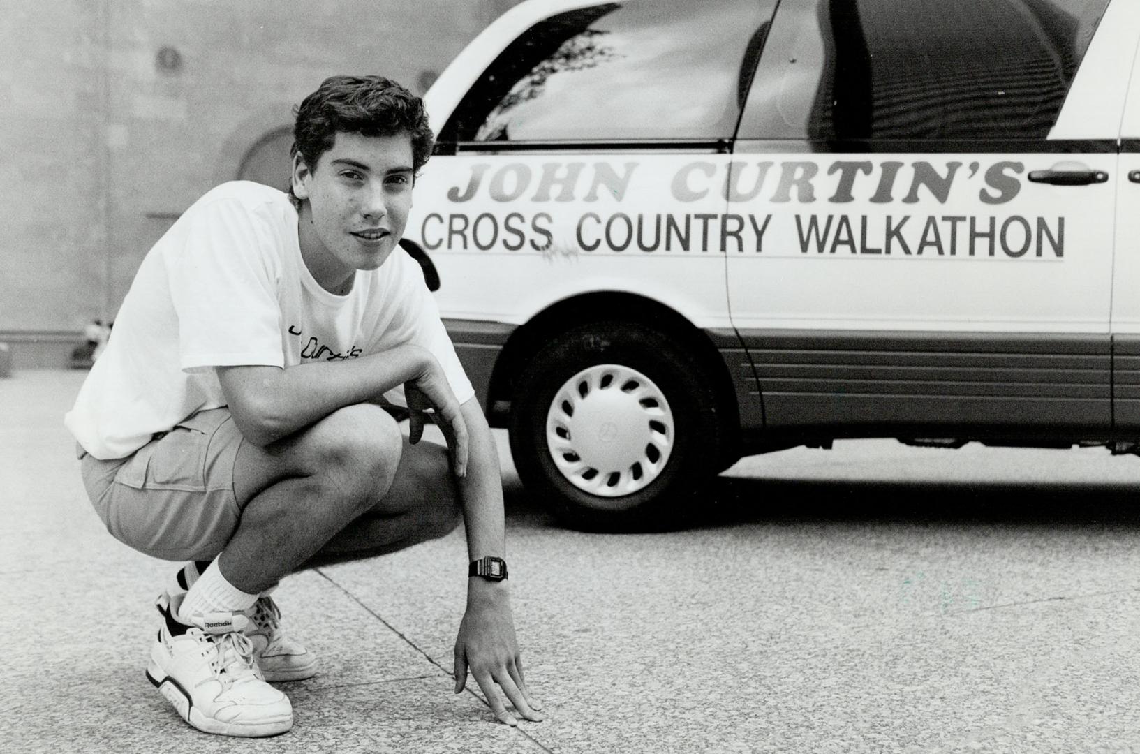 Ready to go: John Curtin, 18, a student at forest hill collegiate, starts a cross-canada walk Thursday in St. John's, Nfld., on behalf of the Red Cross Bone Marrow Registry.