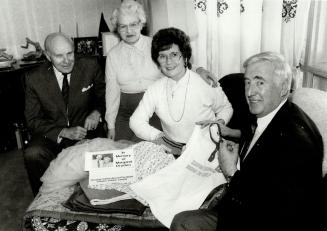 Helping hands: Murray Dryden, left, has been sending bedkits for years to Third World children. With him are Marybelle Lynch, and Bette and John Sergeant, who will be travelling overseas soon to distribute the packages.