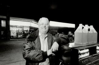 One happy man: Harry Chubby Ferriman, 75, still operates a service station at Avenue Rd. and Chaplin Cres. Ferriman has been in the business since 1928 and got his first job as a service station attendant with Imperial Oil at the age of 17. Time is the es