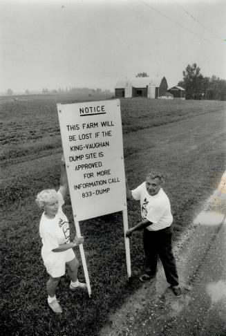 Strawberry fields forever? Eleanor and Don Fry plant an anti-dump message on their pick-your-own-strawberries farm on the King-Vaughan Town Line.