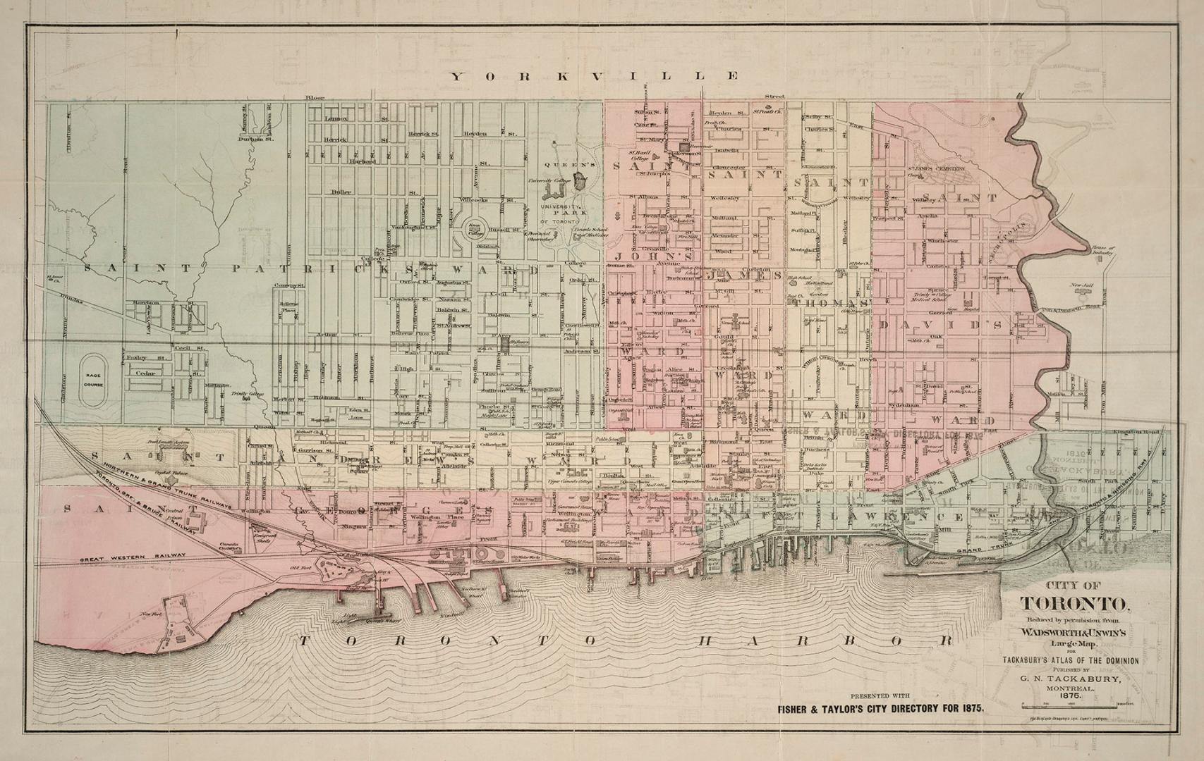 City of Toronto, reduced by permission from Wadsworth & Unwin's large map for Tackabury's Atlas of the Dominion