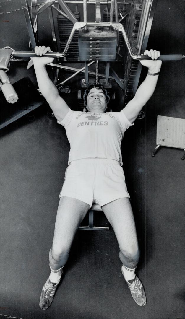 Example of fitness to club members, Dick Guest, seen here doing a bench press is 47
