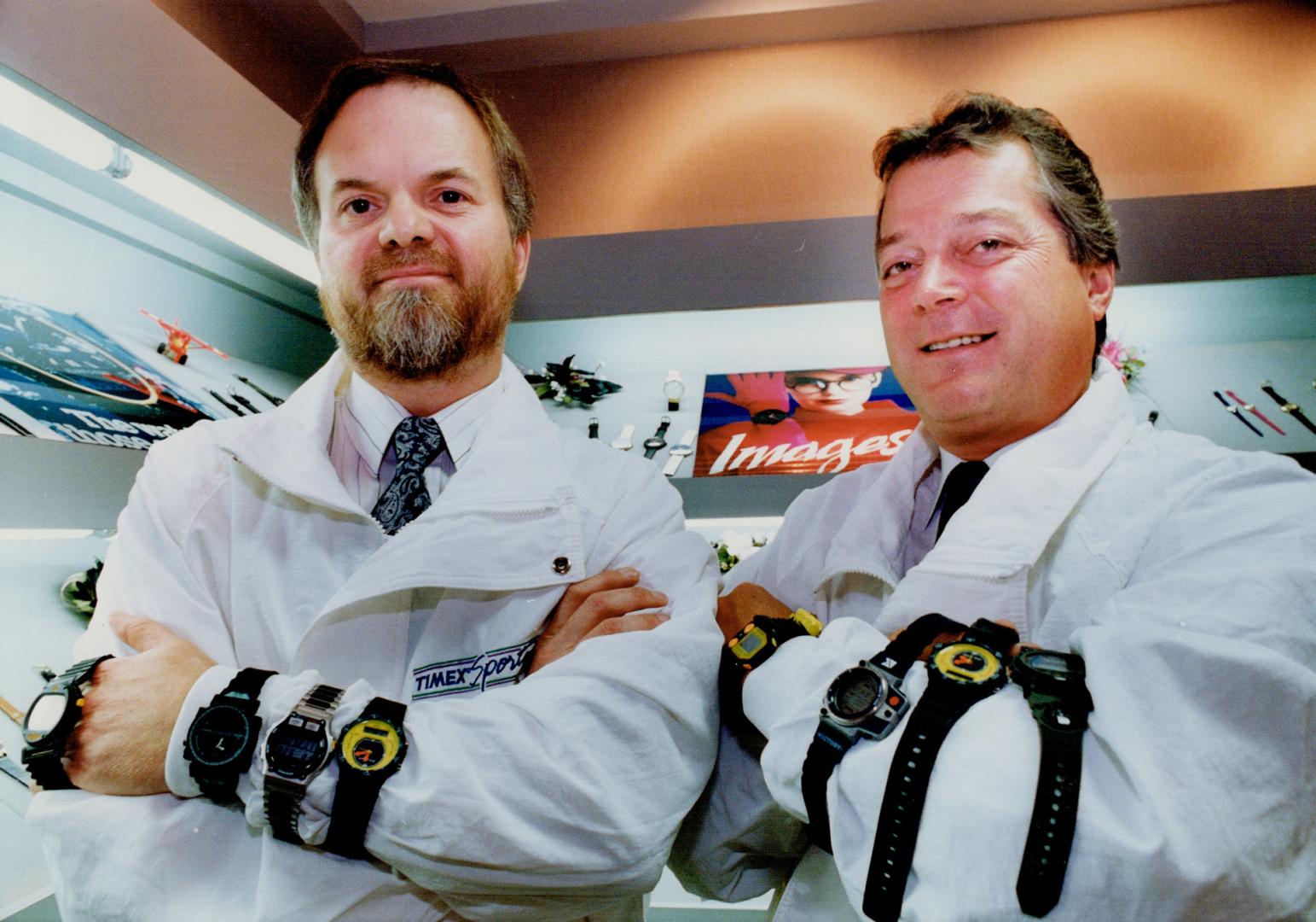 Timely watches: Timex president Paul Harmer, left, and vice-president Phillip Davies dispay some sports watches that helped spur the company's come back