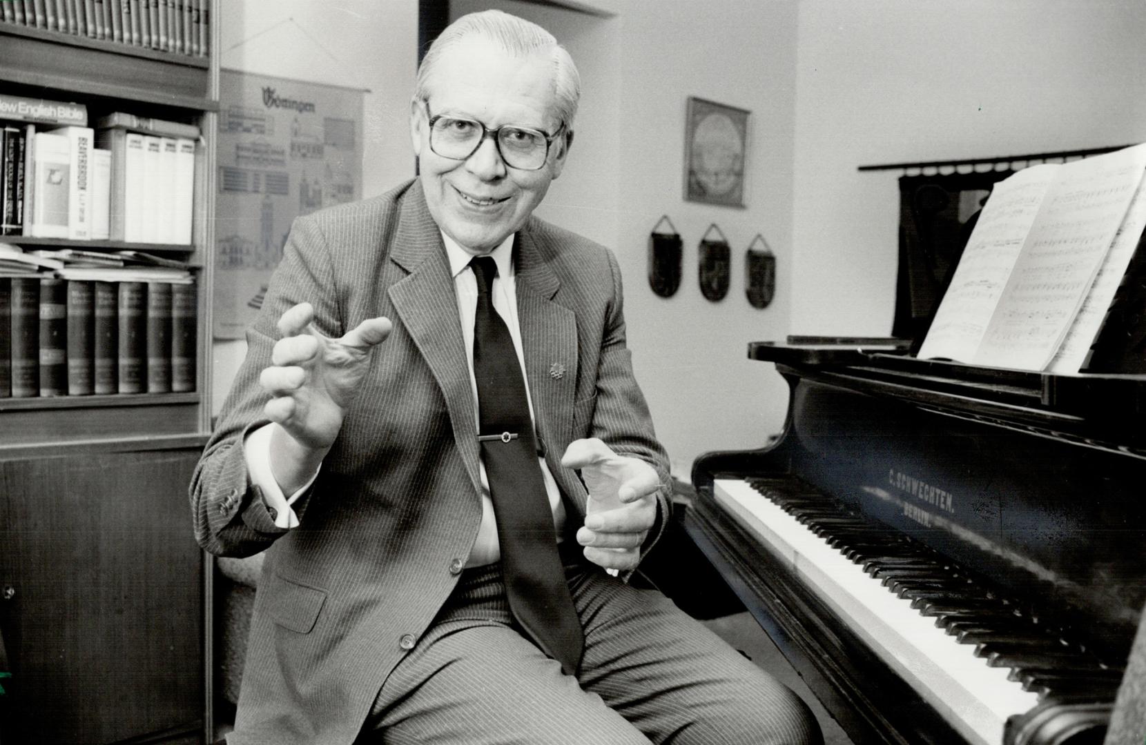 Music enthusiast: Although George Limeback has been pursuing a business career for the past 50 years, he's picking up a baton to conduct four orchestras and six choirs in a concert to raise money for Birchmout Park Collegiate's award-winning band