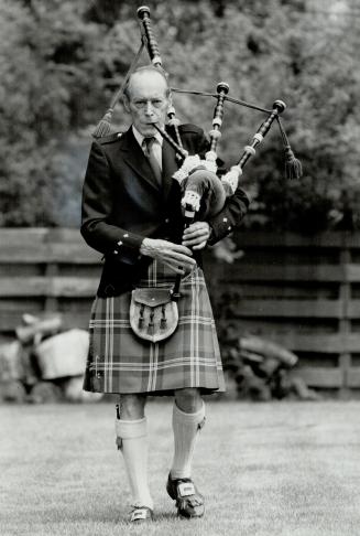 Floors o' the forest: Alan Macaulay has been piping for five years. He plays weddings for scotch whiskey.