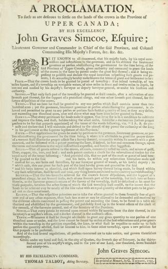 A proclamation to such as are desirous to settle on the lands of the Crown in the Province of Upper Canada