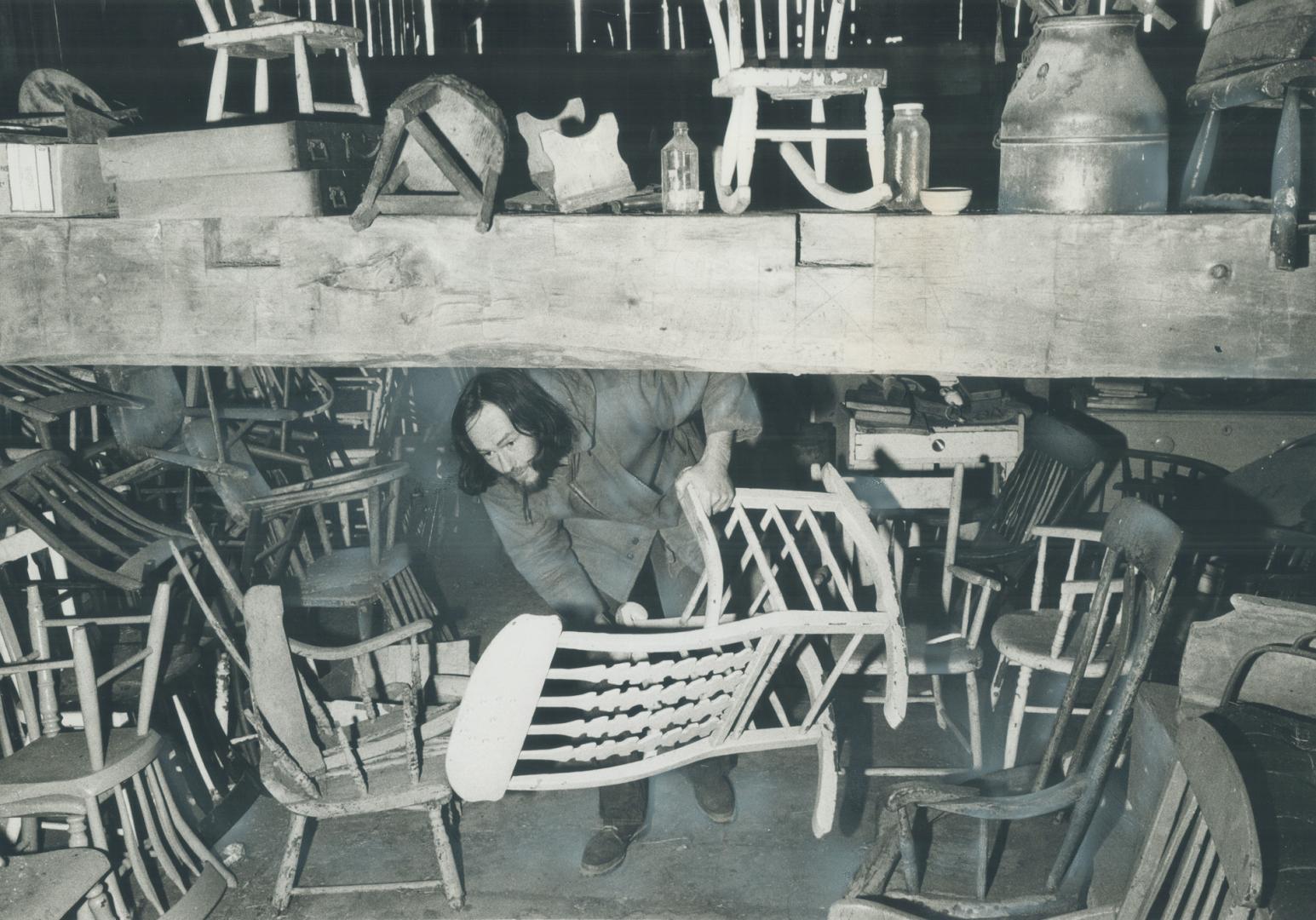 It looks like junk but all the battered old pieces of furniture in Derek Maw's barn will, some day, be transformed into items that Canadians will want to buy to remind them of their heritage