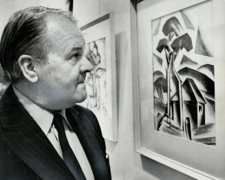 Admiring painting by Bertram brooker, Canada's first abstractionist, is Toronto gallery owner Jerrold Morris