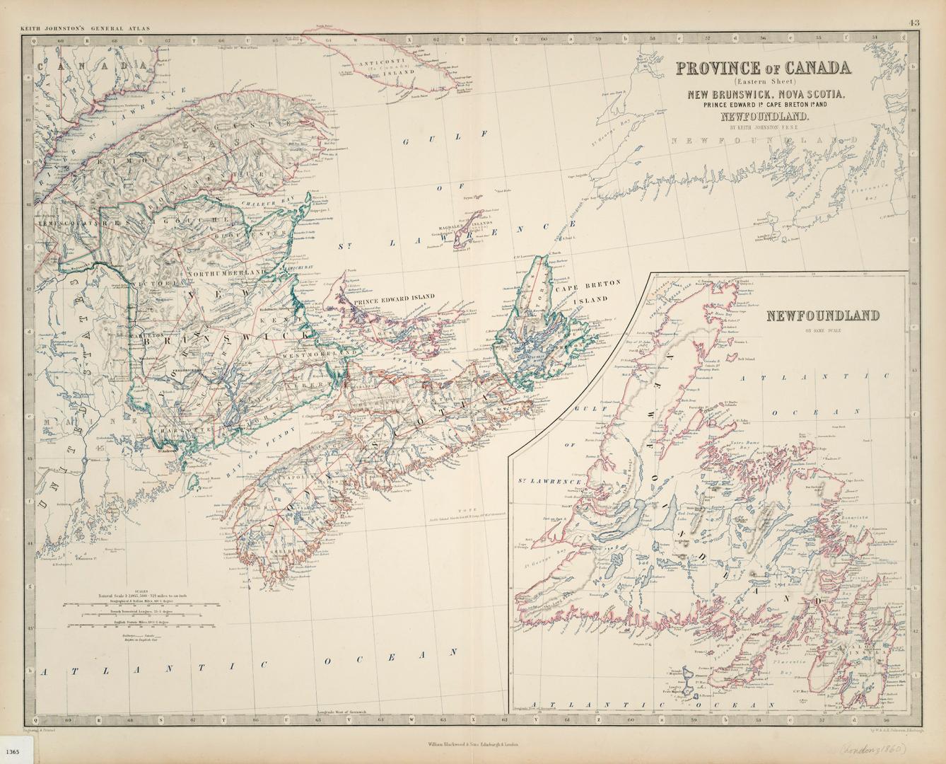 Province of Canada (eastern sheet) New Brunswick, Nova Scotia, Prince Edward Island, Cape Breton Island and Newfoundland