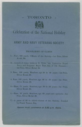 Toronto : celebration of the national holiday : Army and Navy Veterans Society : programme of games