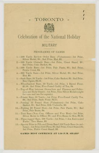 Toronto : celebration of the national holiday : military : programme of games