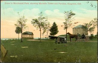 Scene in Macdonald Park, showing Martello Tower and Pavilion, Kingston, Canada