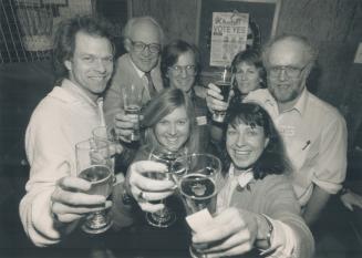 Victory Toast: Celebrating election victory of candidates they endorsed, clockwise from left, Whitney Smith, William Kilbourn, Marc Brien, Trish Beaty, Allan Sparrow, Anne Stephaniuk and Susan Sparrow raise a toast