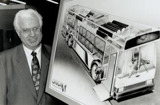 Project Rolling: Ontario Bus industries president Don Sheardown accepts contributions from the Ontario government to his natural gas and electric powered bu of the future, pictured in an artist's conception