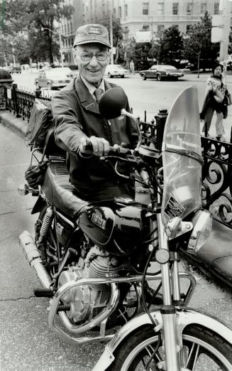 Into the ring: Parking lot attendat Sam Sniderman - a 76-year-old motorcycle rider has tossed his hat into the political arena by filing nomination papers for the vacant aldermanic seat in Tornto's Ward 6
