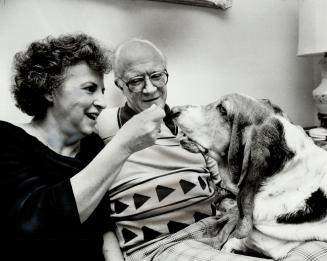 All smiles: Mary and Herbert Spong - and their basset hound Cee-Mor - are relived that Spong's three-year ordeal is over