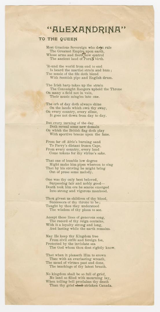 [Poem] "Alexandrina" : to the queen