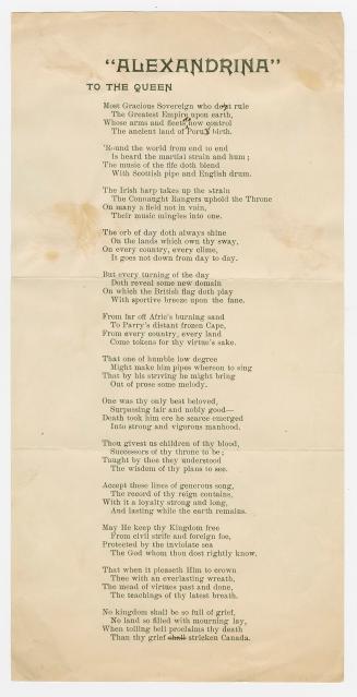 [Poem] "Alexandrina" : to the queen