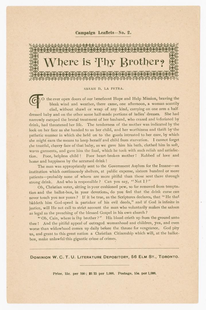 Campaign leaflets : no. 2 : where is thy brother?