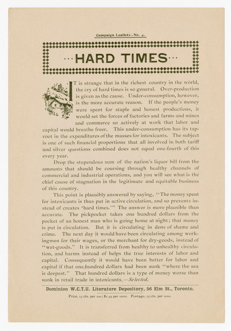 Campaign leaflets : no. 4 : hard times