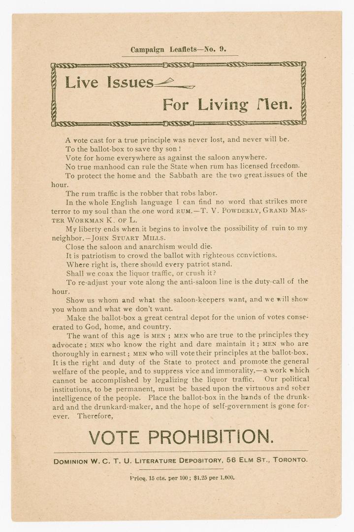 Campaign leaflets : no. 9 : live issues for living men