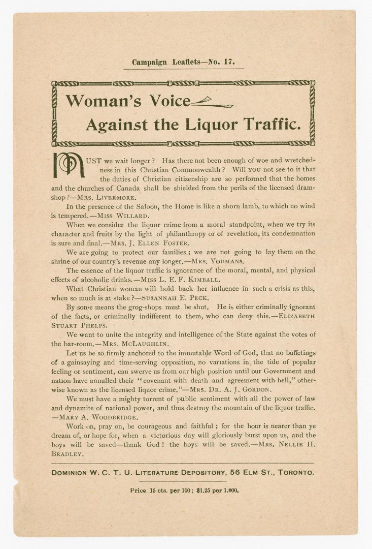 Campaign leaflets : no. 17 : woman's voice against the liquor traffic